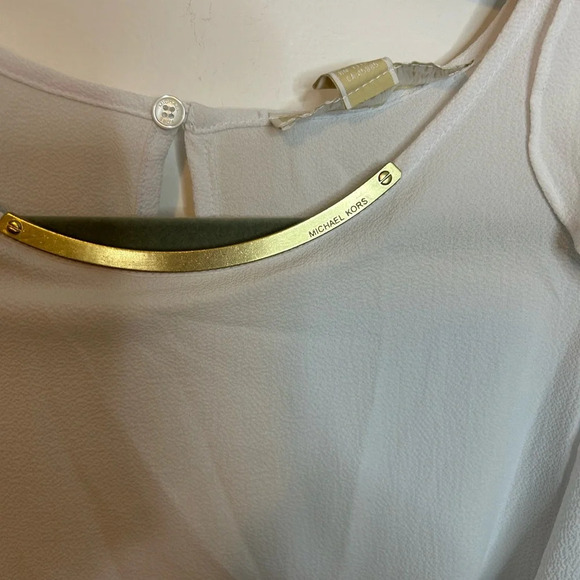 Nwt Michael Michael Kors White Ruffle Cold Shoulder Blouse - Picture 5 of 5